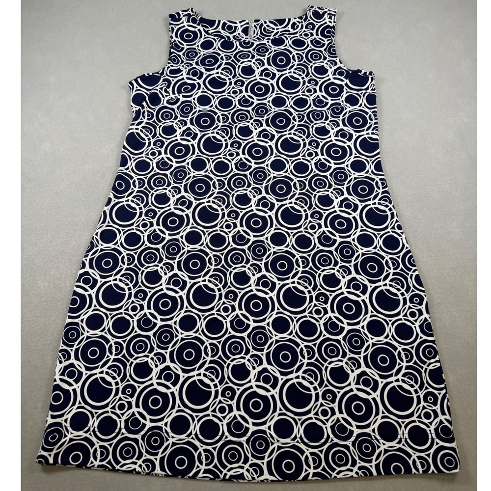 Lulu-B Navy Blue White Geometric Circle Print Sleeveless Shift Dress Large